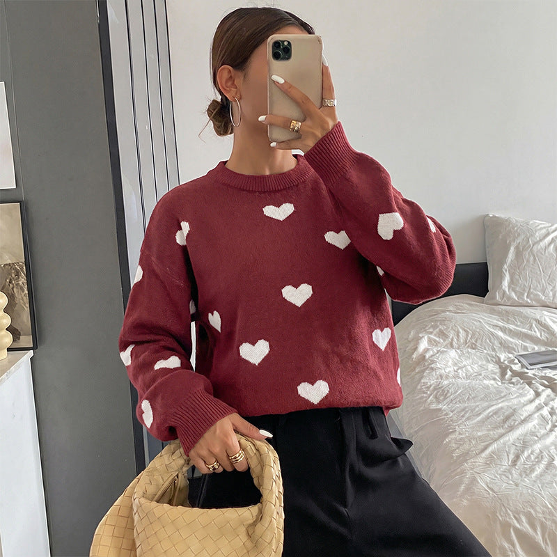Heart Pattern Acrylic Sweater Vintage Oversized Style