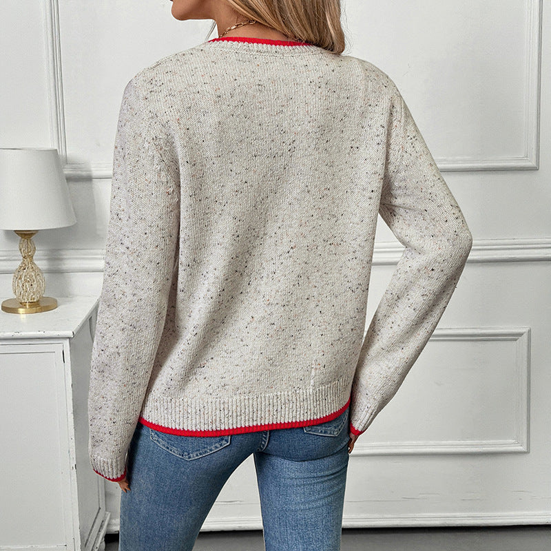 Heart Button Knit Cardigan Contrast Trim Sweet Sweater