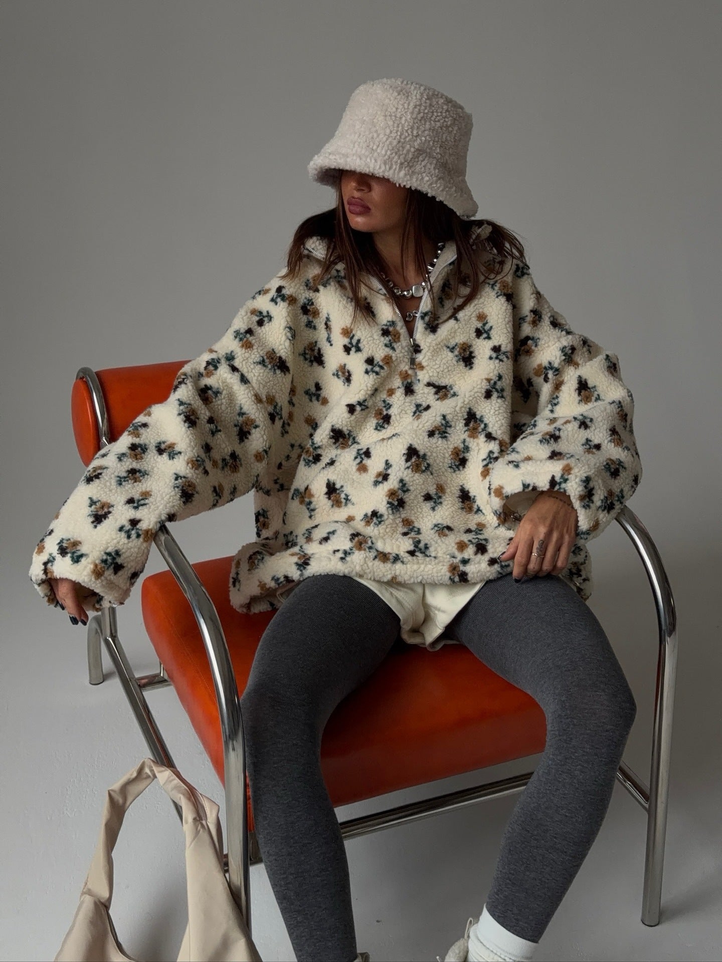 Floral Sherpa Pullover Half Zip Sweatshirt