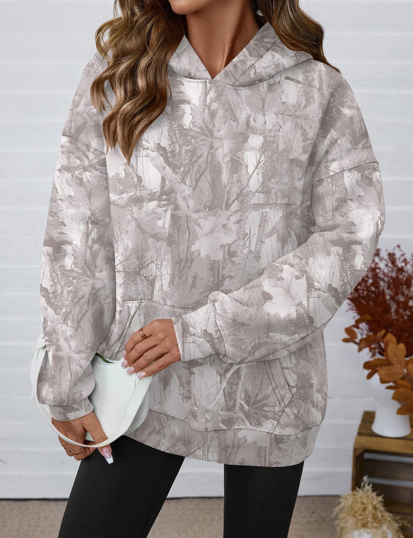 Camo Leaf Print Hoodie Women Oversized Casual Pullover