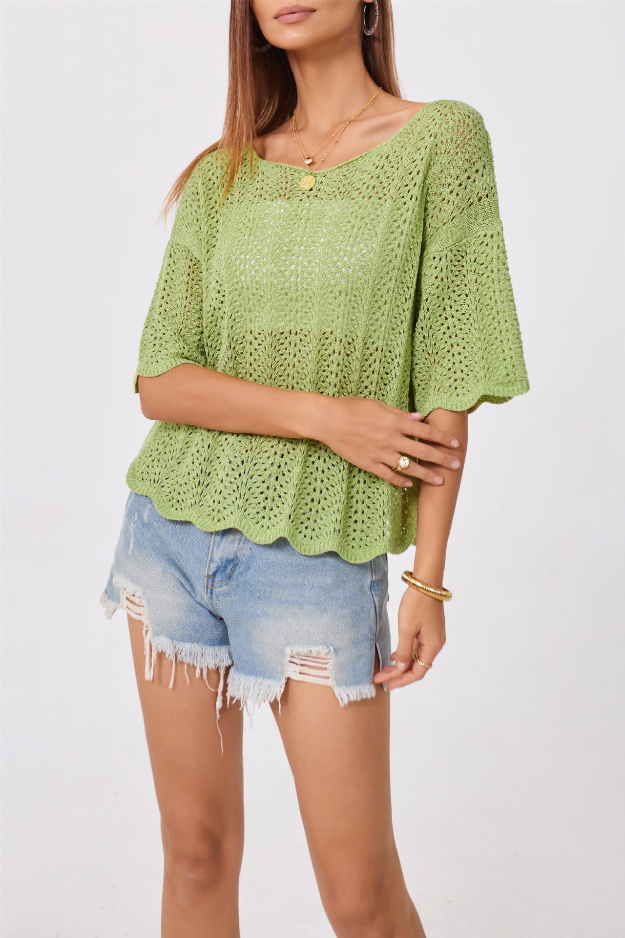2026 Summer Women’s Loose Knit Hollow Round Neck Top