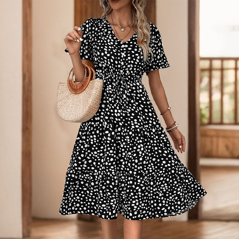 Women's Print Midi Dress V Neck  Tiered Vacation Style