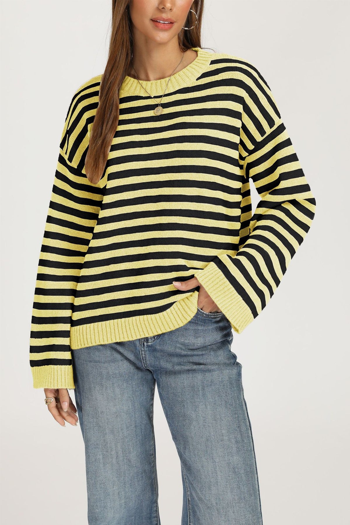 Women's Oversized Striped Crewneck Knit Sweater