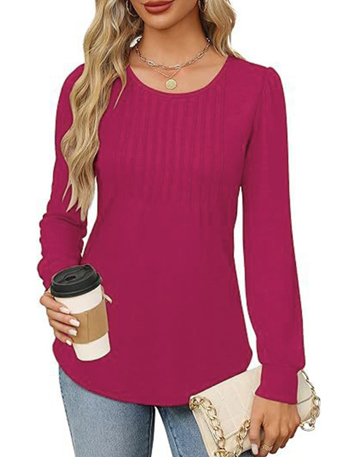 Solid Cotton Top Casual Pleated Puff Sleeve