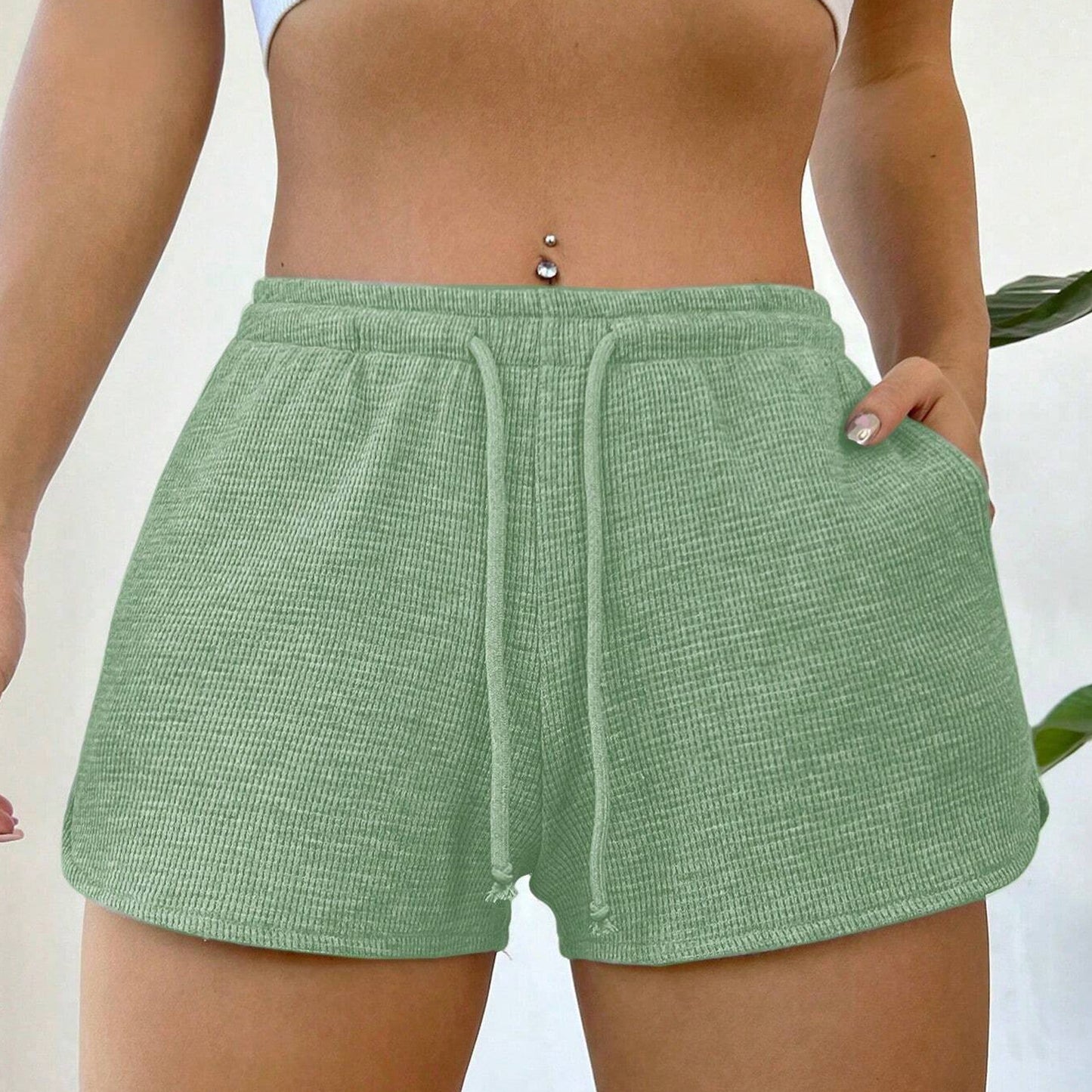 Textured  Shorts Lounge Drawstring Elastic Waist
