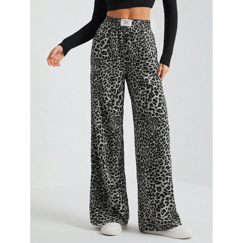 Leopard Wide Leg Elastic Waist Pants