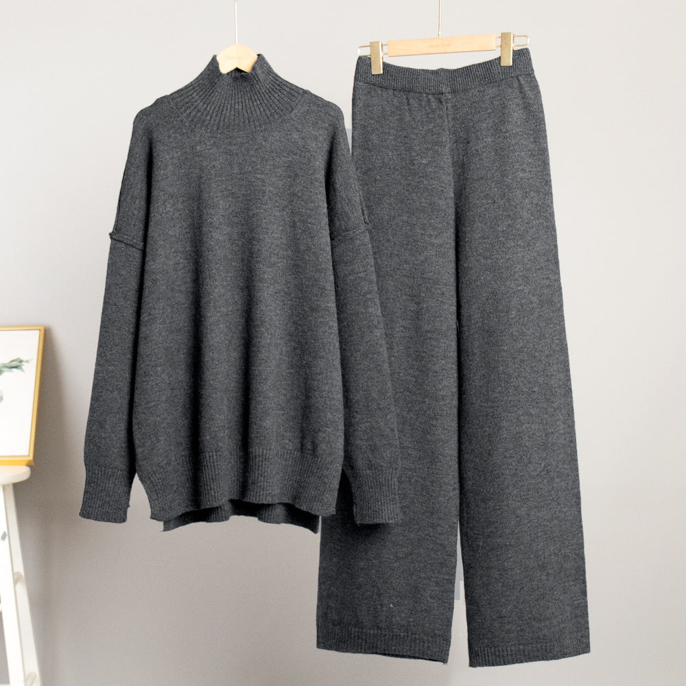 Turtleneck Knit Sweater Pants Set Relaxed Fit