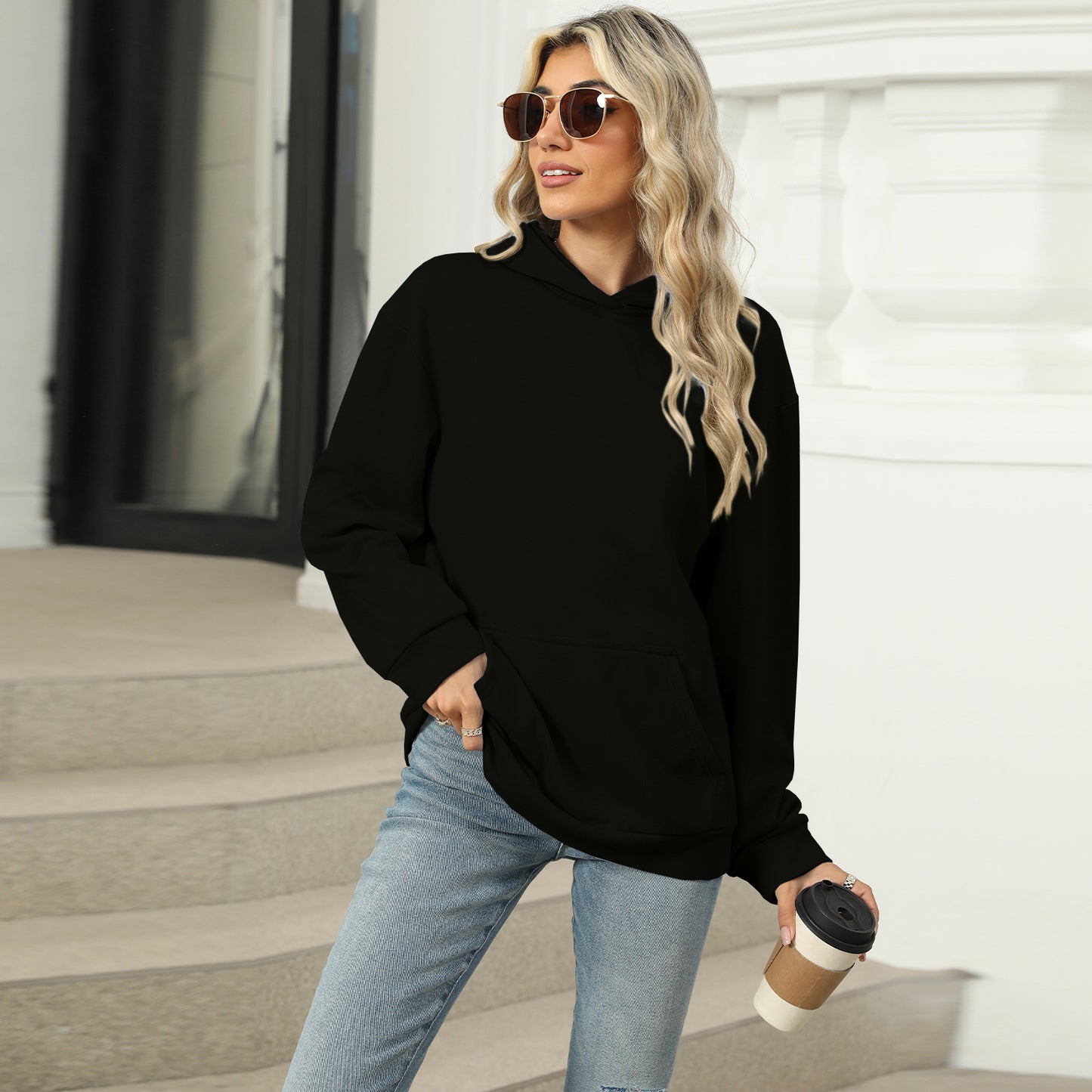 Oversized Hooded Pocket Pullover Sweatshirt