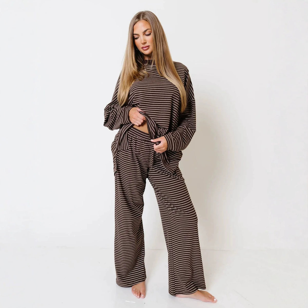 Women's Oversized Striped Knit Two Piece Lounge Set