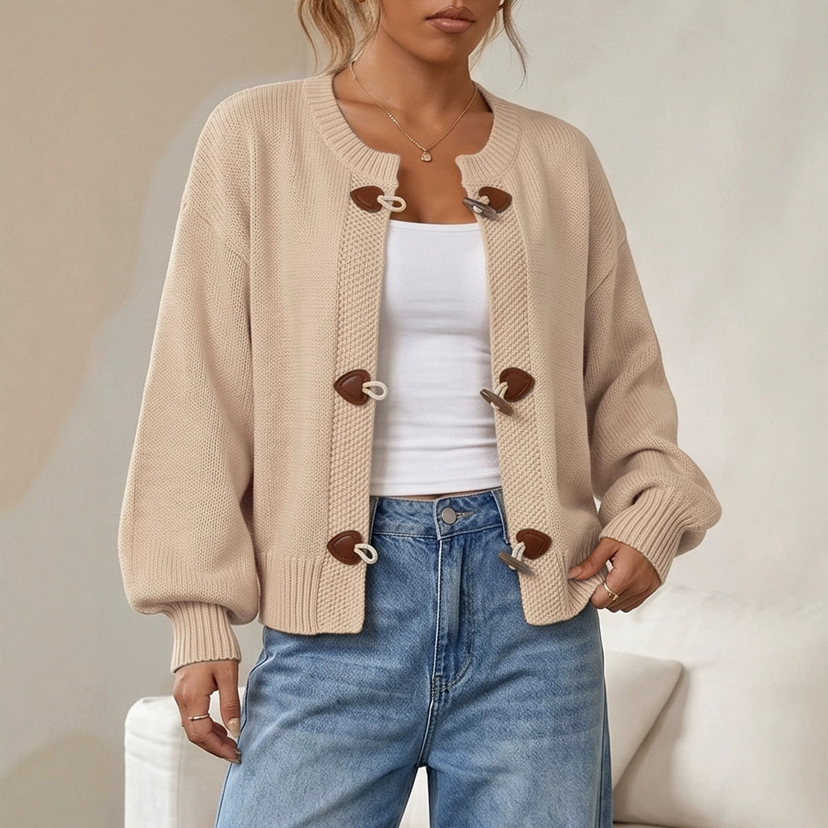 Women's Toggle Button Chunky Knit Cardigan Sweater