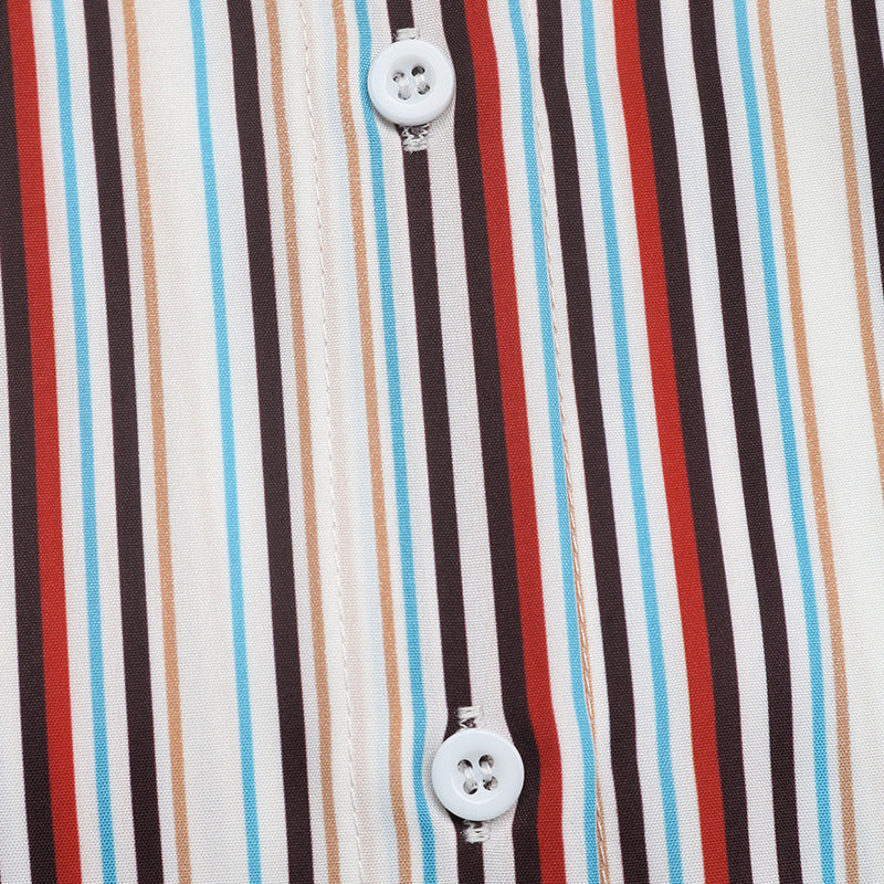 Button Lapel Shirt Cuffs Striped Long Sleeve Cardigan Top