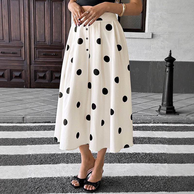 Polka Dot Midi Skirt Vintage High Waist Swing