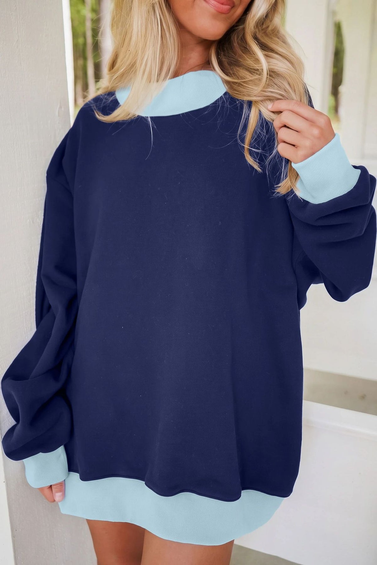Women's Oversized Color Block Mock Neck Sweatshirt