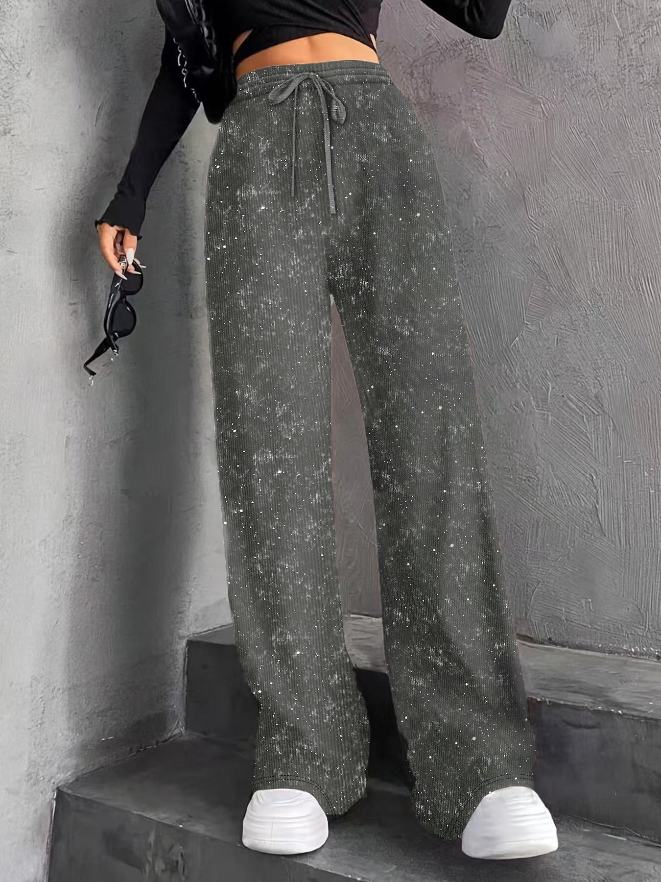 Splatter Knit Pants Casual High Waist Wide Leg