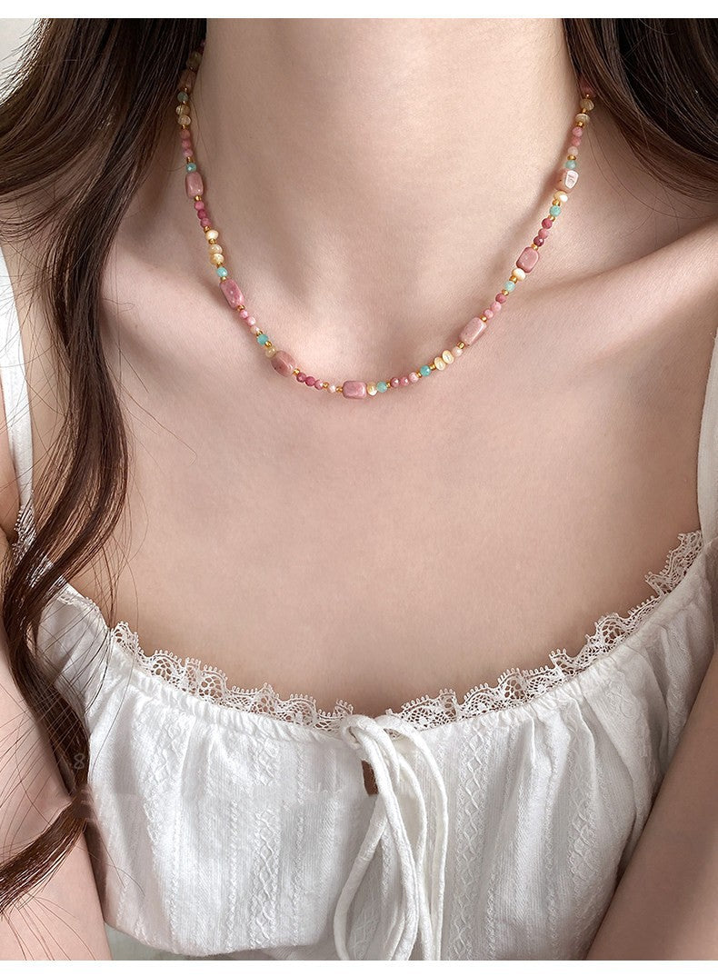 Colorful Natural Stone Beaded Necklace for Women