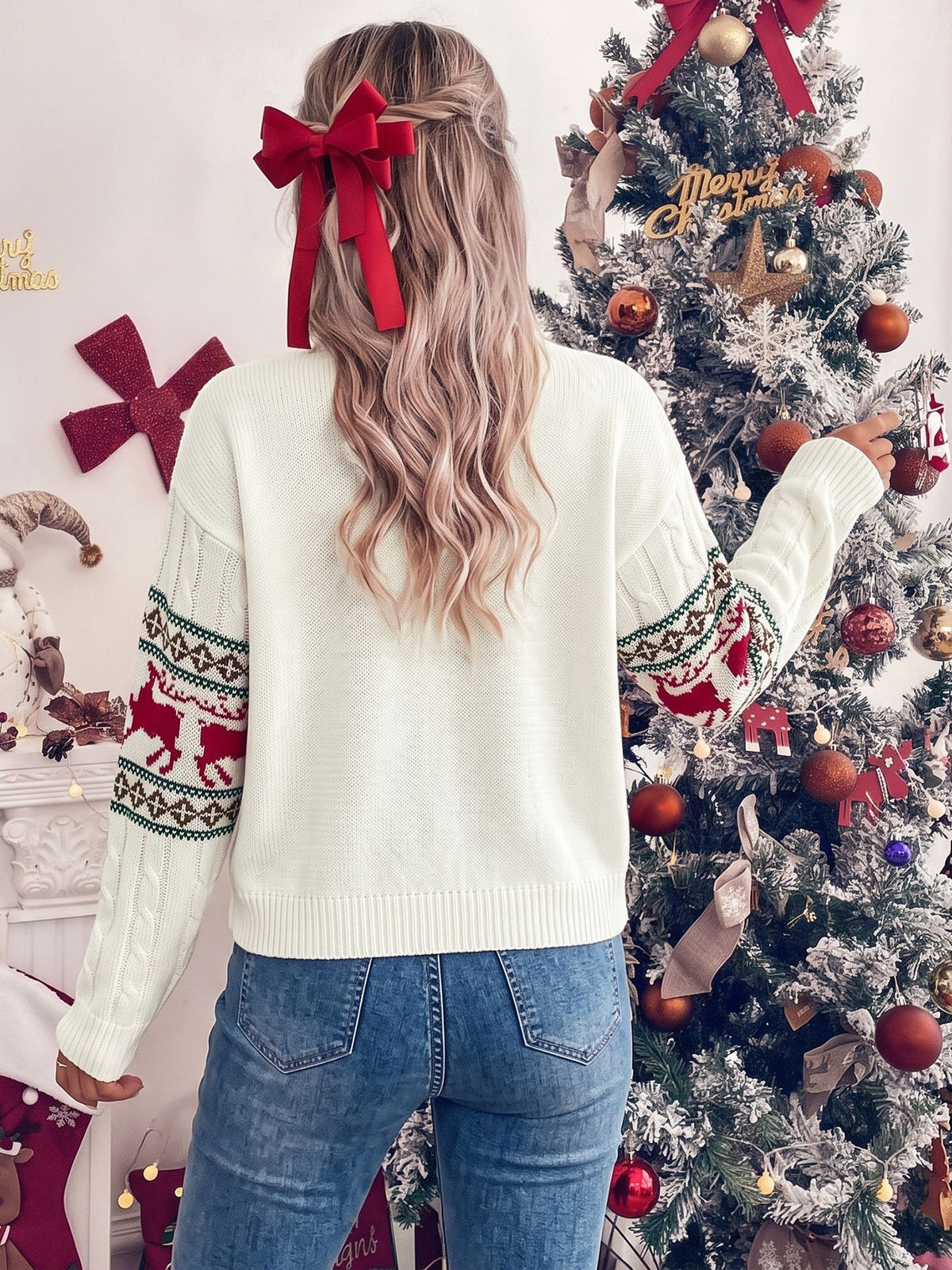 Women's Oversized Fair Isle Reindeer Christmas Sweater