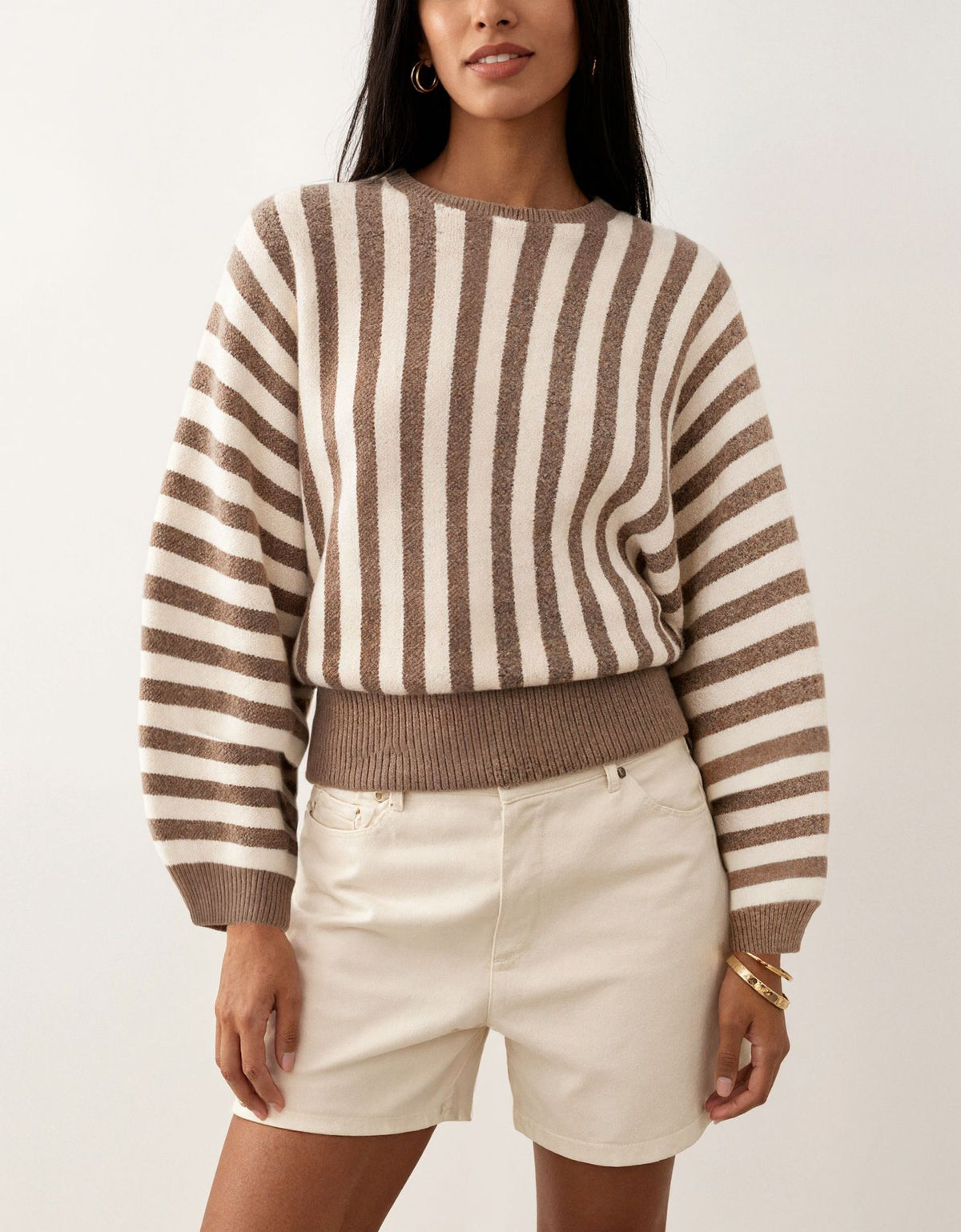 Women's Striped Color Block Crew Neck Sweater Top