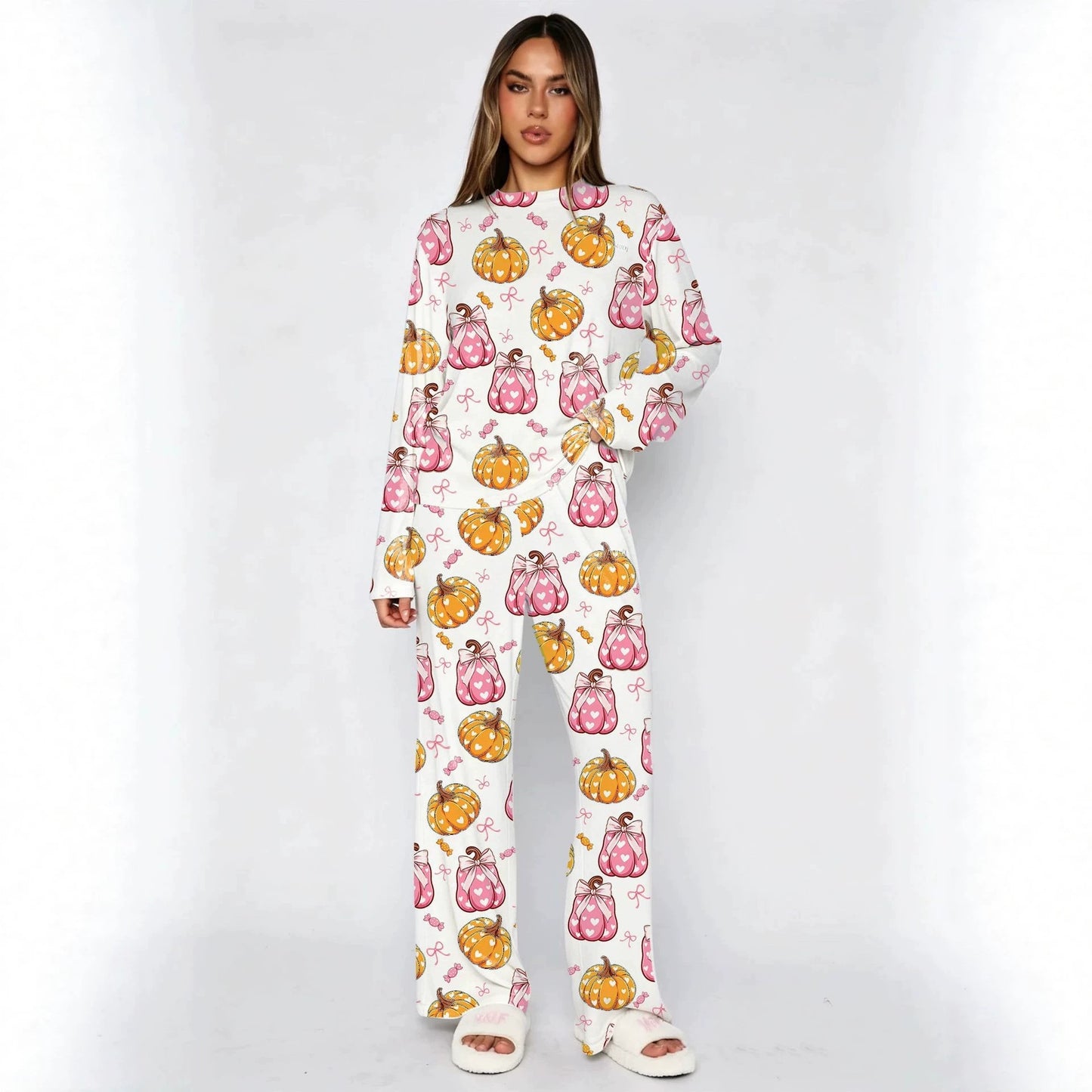 Halloween Pumpkin Print Pajama Set Long Sleeve