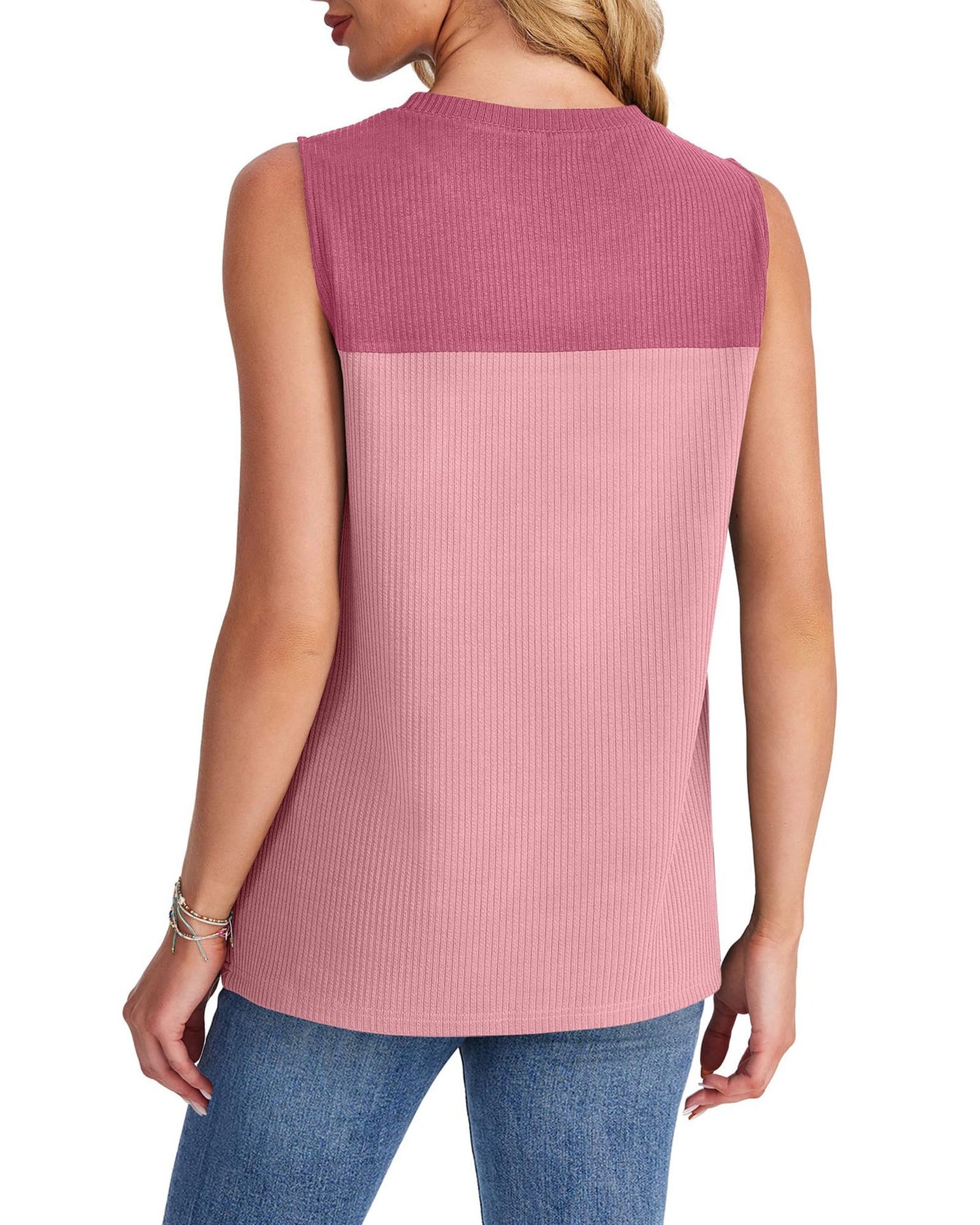 Women’s Color Block Sleeveless Knit Top Summer Casual