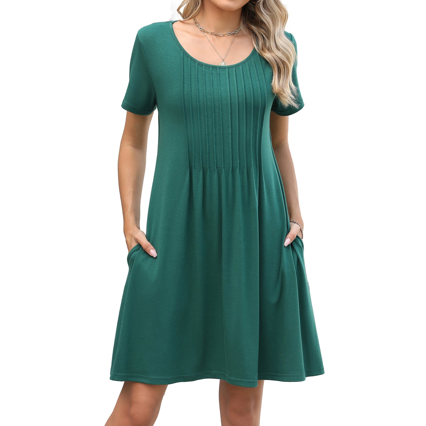Soft Cotton Lounge Dress with Pintuck Detail and Side Pockets