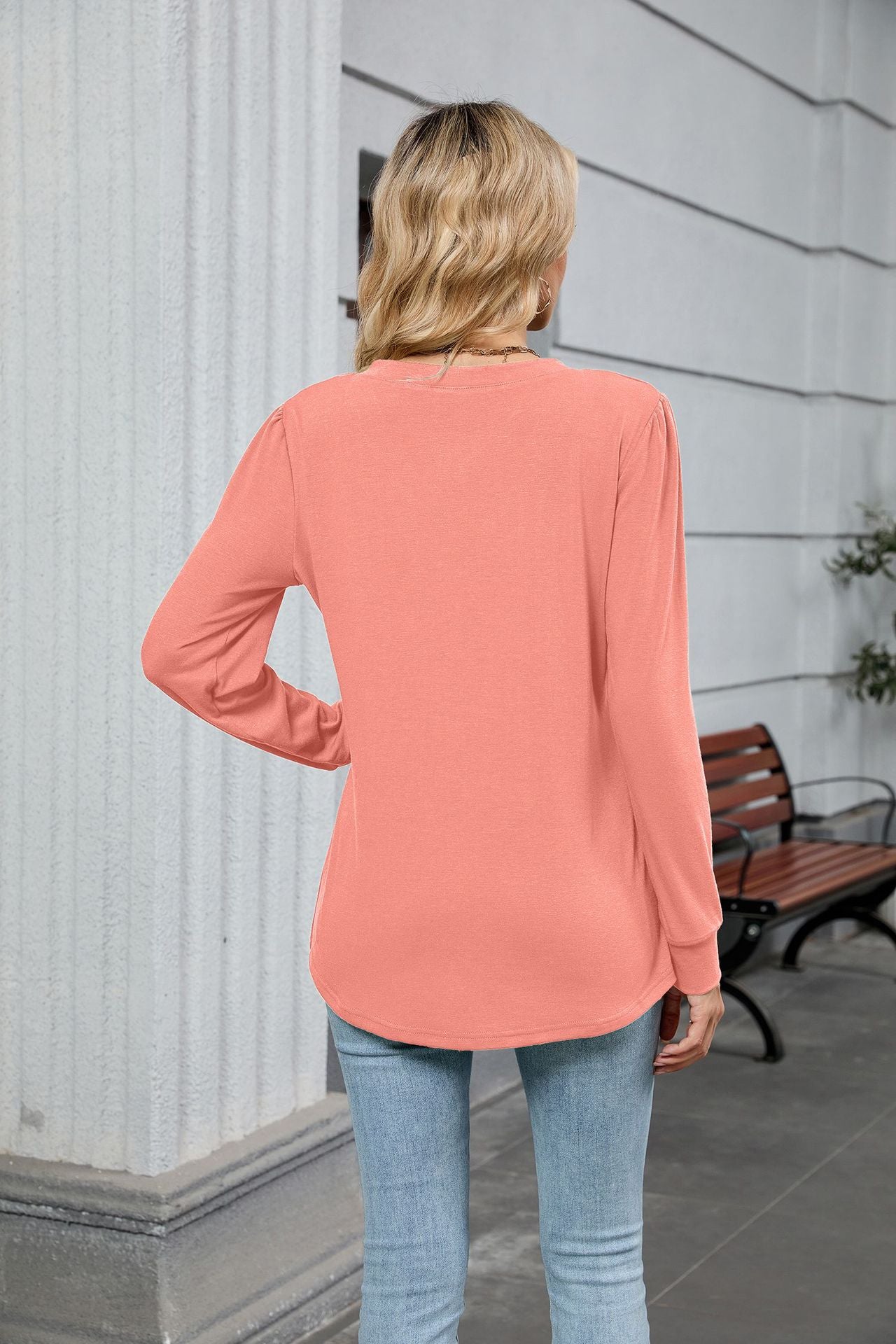 V-Neck Pleated Top – Soft Jersey Long Sleeve Tee