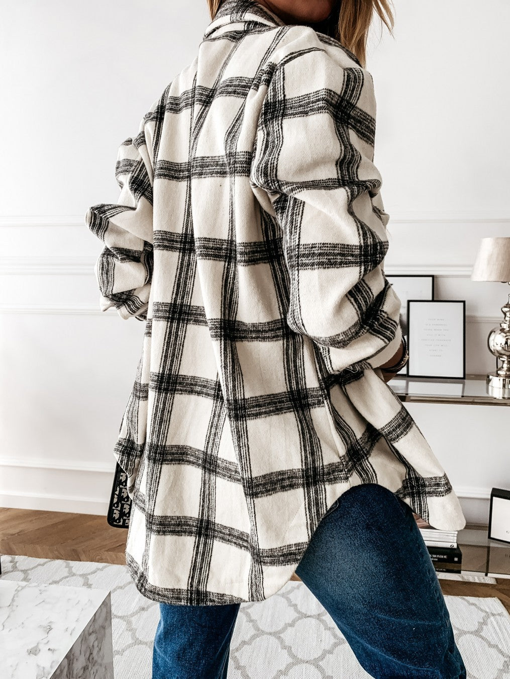 Plaid Shacket Button Front Oversized Longline Fit