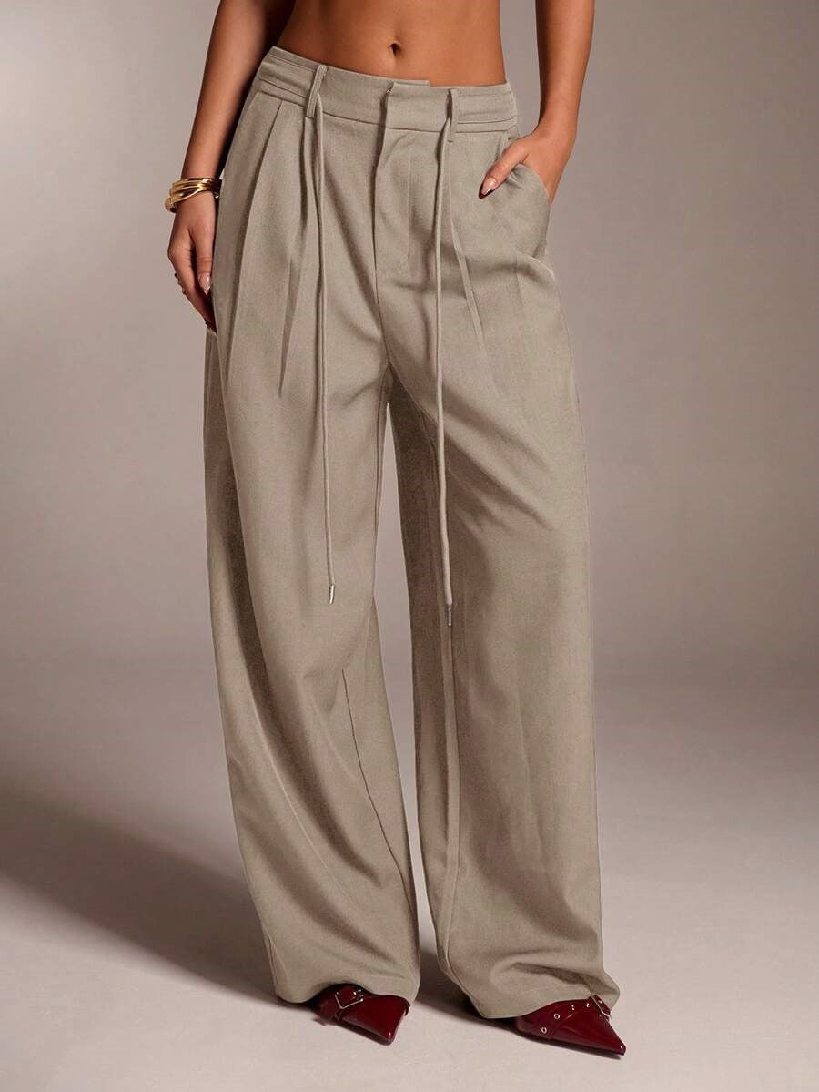 Women's High Waist Tie Wide Leg Dress Pants