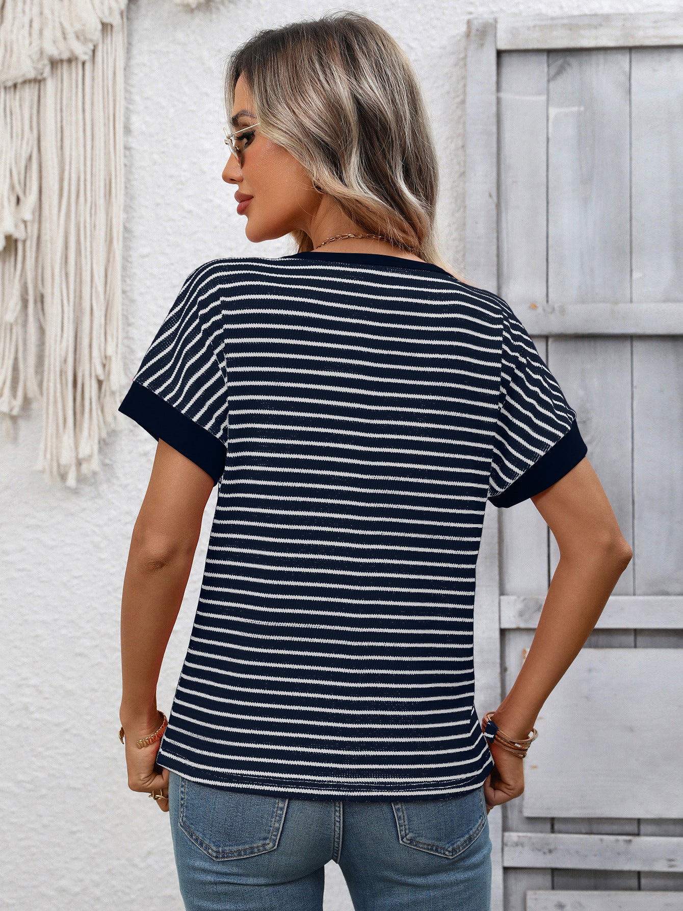 Striped Knit Tee Casual Oversized Boutique T Shirt