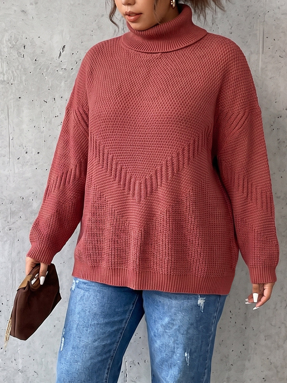 Women's Oversized Turtleneck Sweater Chunky Knit Pullover