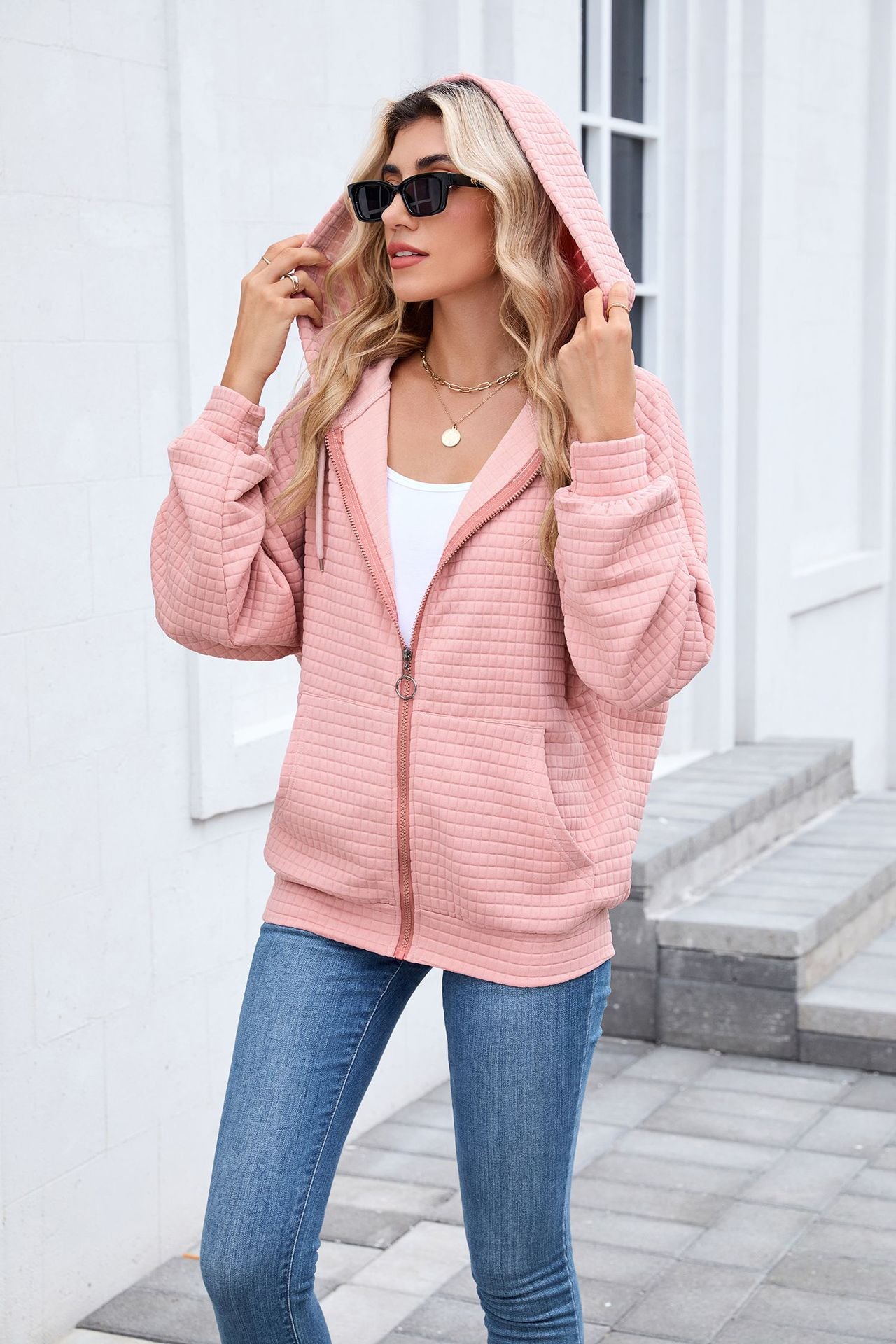 Quilted Zip-Up Hoodie Jacket | Casual Long Sleeve Sweatshirt