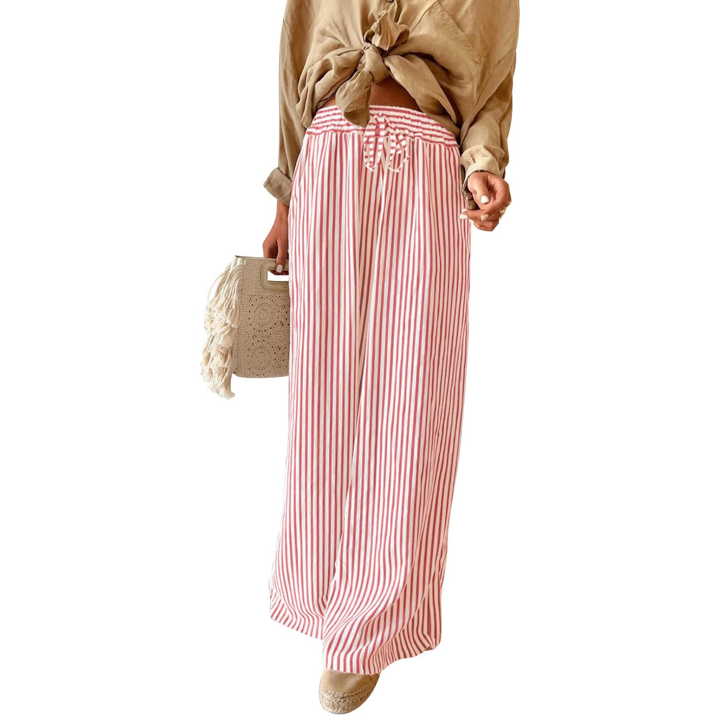 Striped Wide Leg Pants Casual Boho Trendy