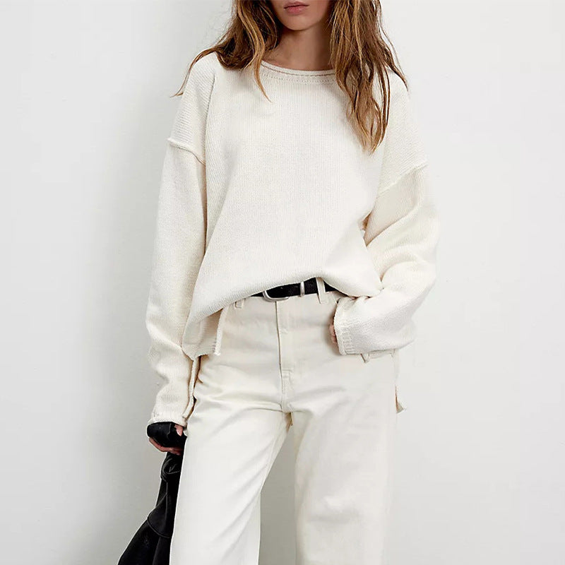 Oversized Crewneck Knit Sweater | Solid Color Pullover