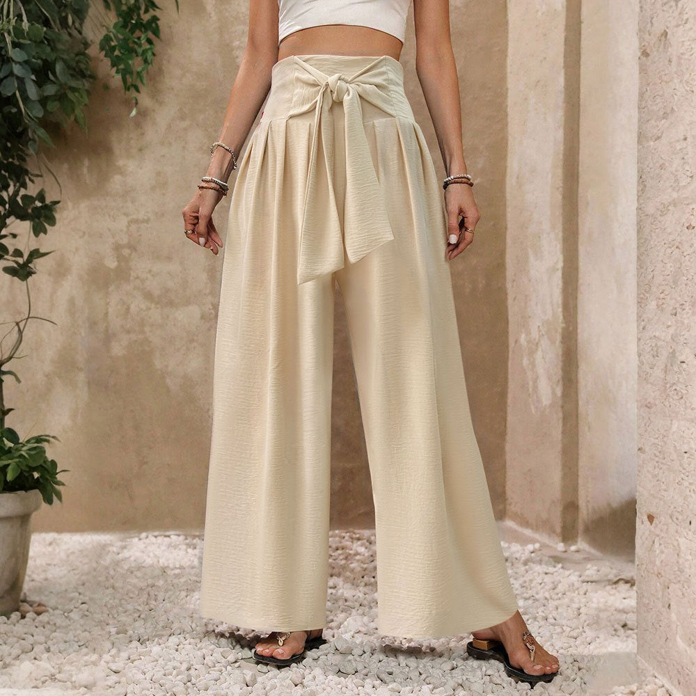 Tie Front Textured Wide Leg Palazzo Pants