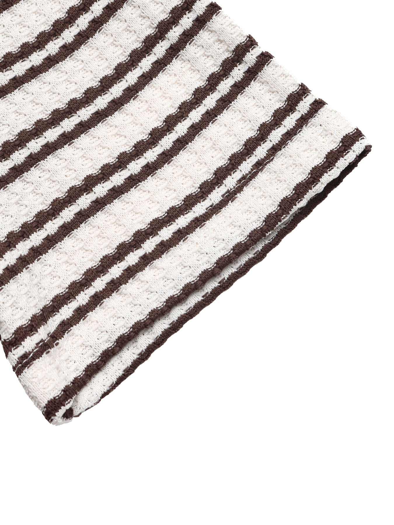 Striped Waffle Knit Top Polo V Neck Short Sleeve Casual