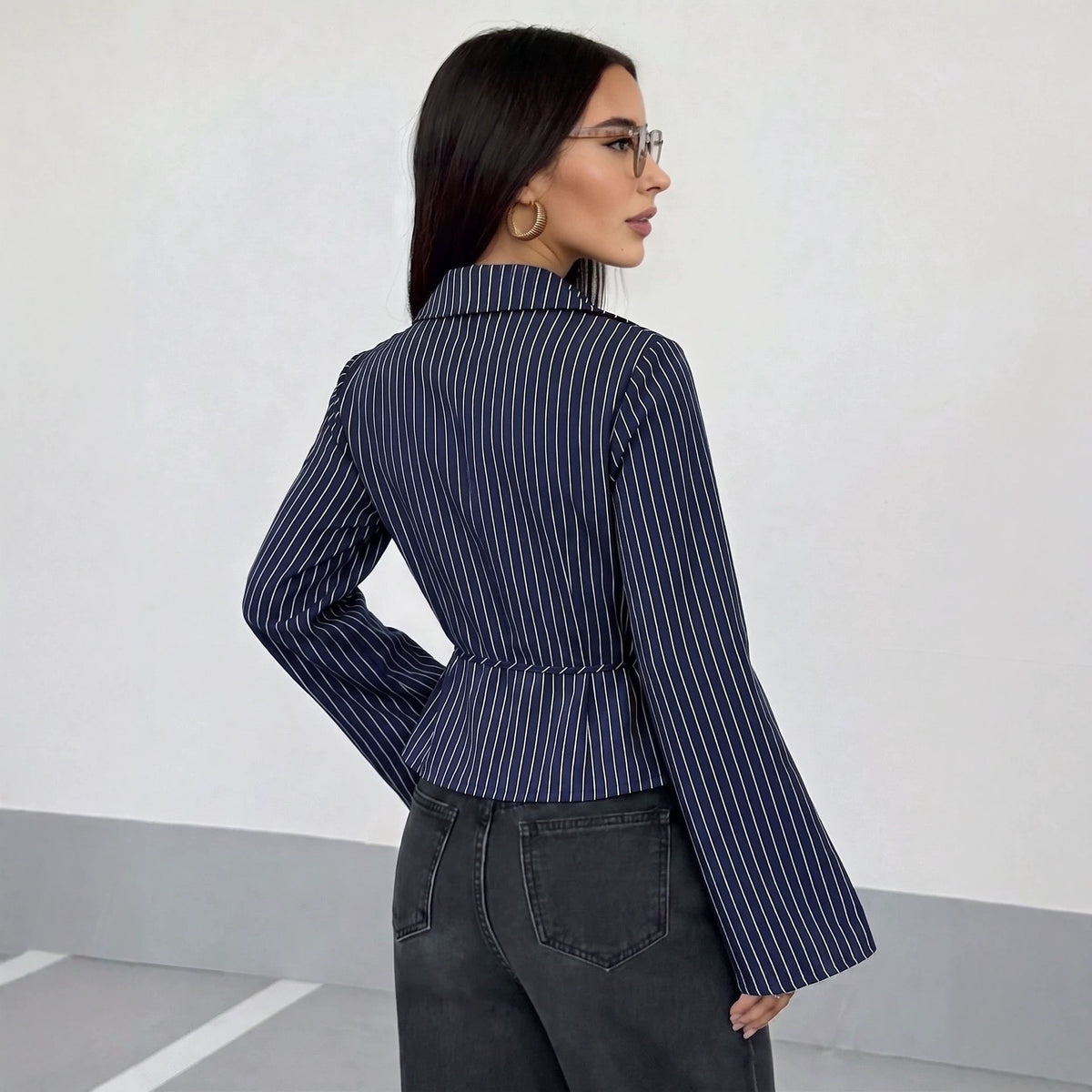 Striped Bell Sleeve Wrap Blouse Tie Waist Top