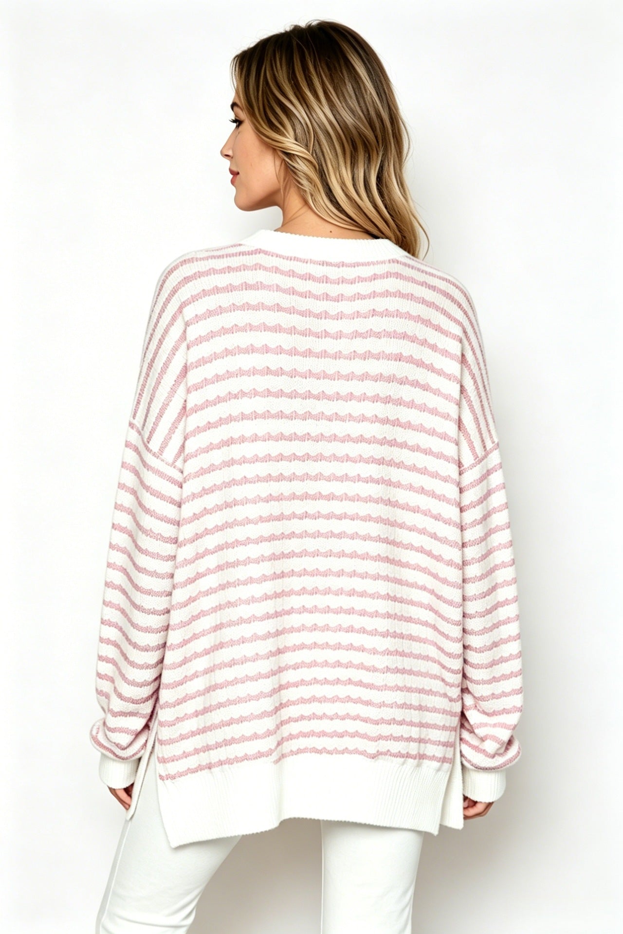 Striped Oversized Crew Neck Sweater Boutique Knit Top