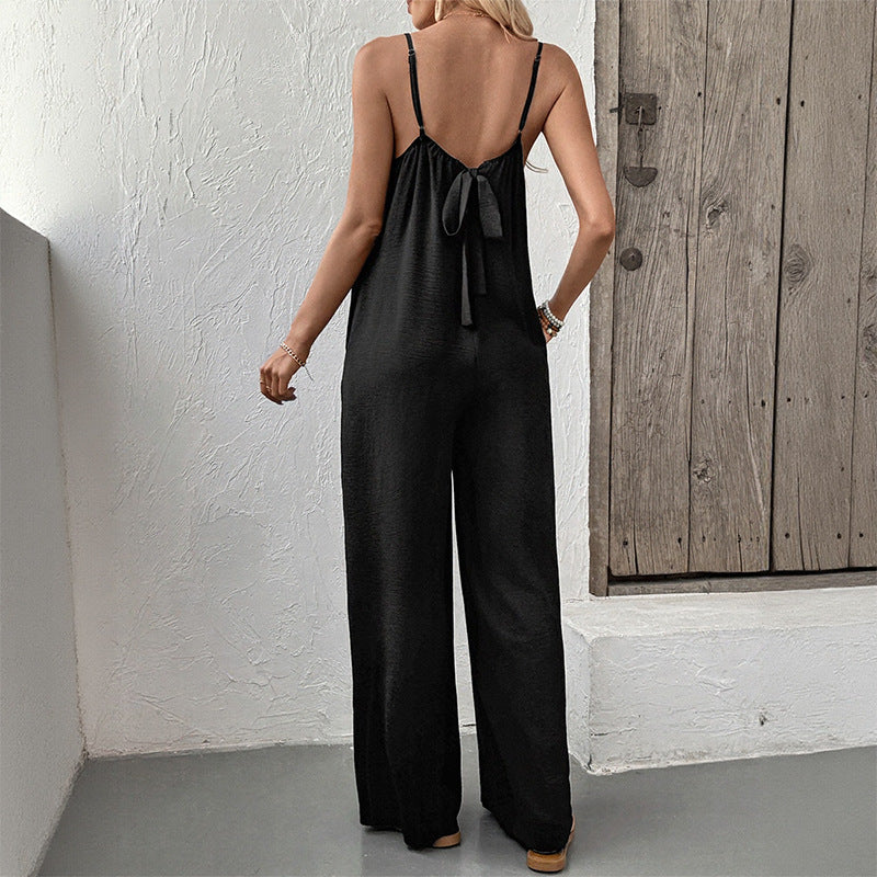 Summer Sleeveless Casual Jumpsuit with Lace Detail