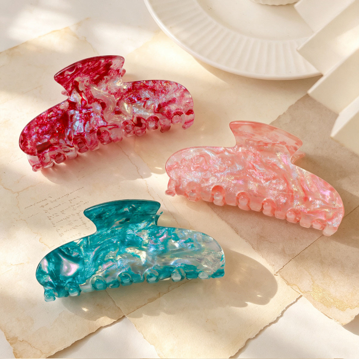 Pearlescent Marble Hair Claw Clip