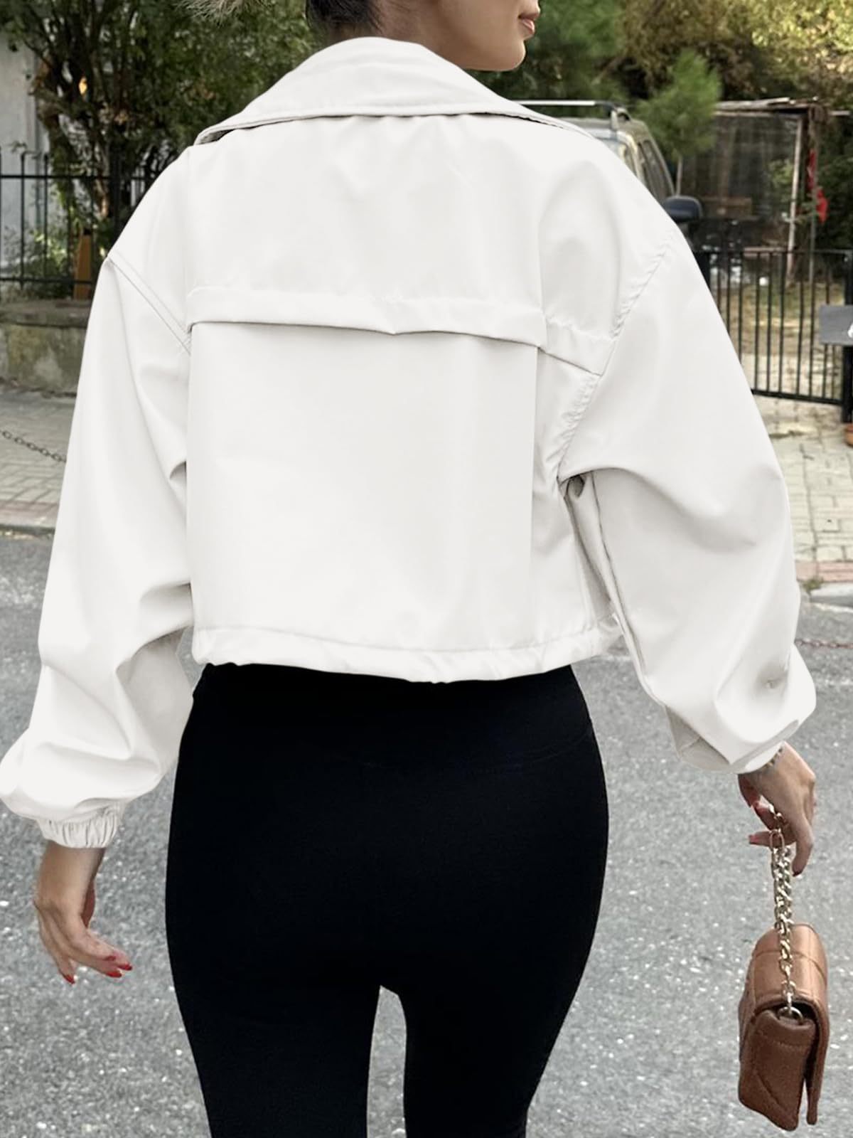 Solid Cropped Windbreaker Utility Jacket