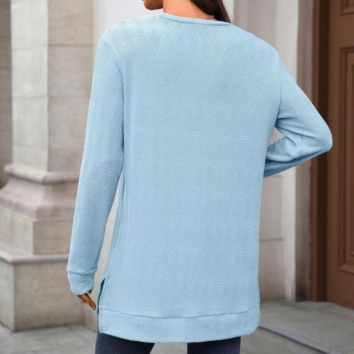 Women's Oversized Geometric Tunic Top Side Slit Long Sleeve