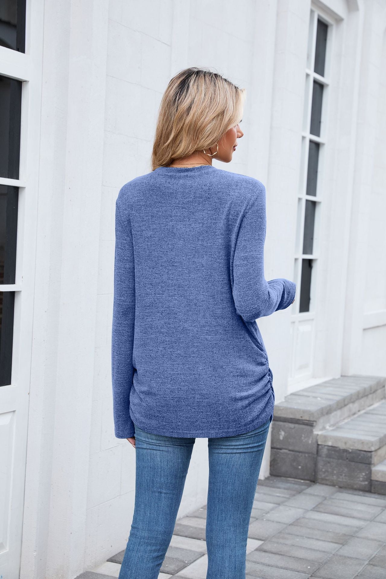 Soft Long Sleeve Round Neck Tunic Top | Loose Fit Casual Shirt for Women