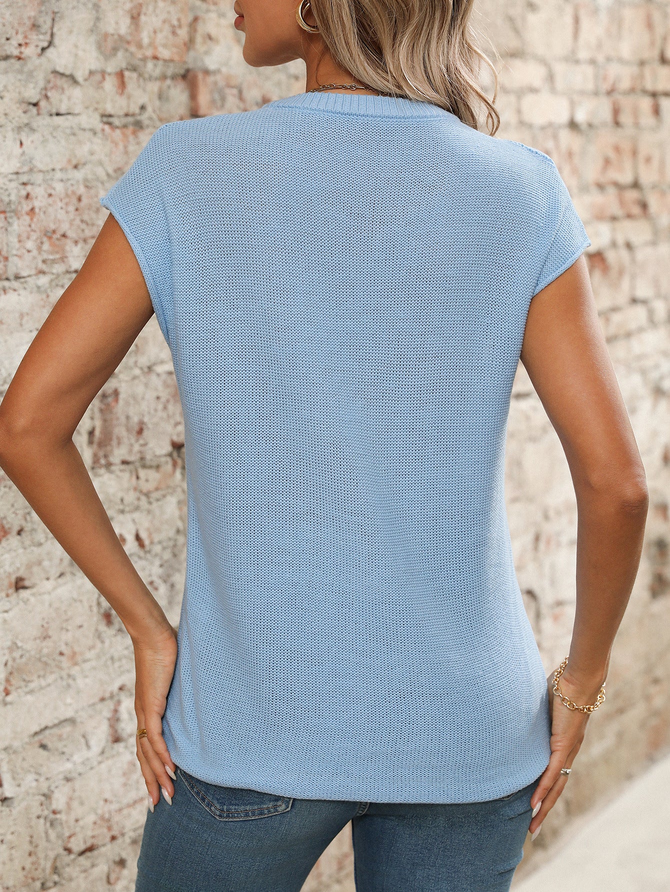 Women's V-Neck Top Knit Chunky Needle Casual Sweater