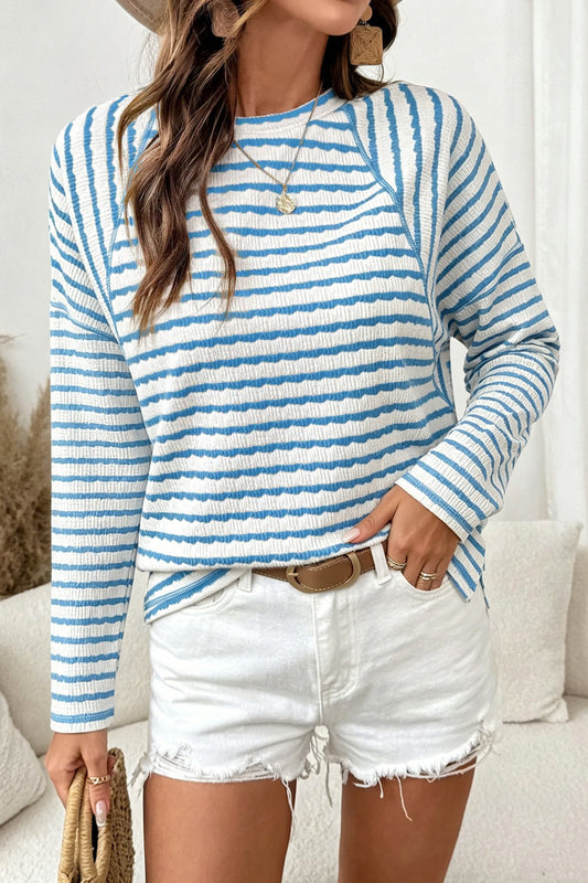 Top Casual Textured Striped Long Sleeve Pullover Knit