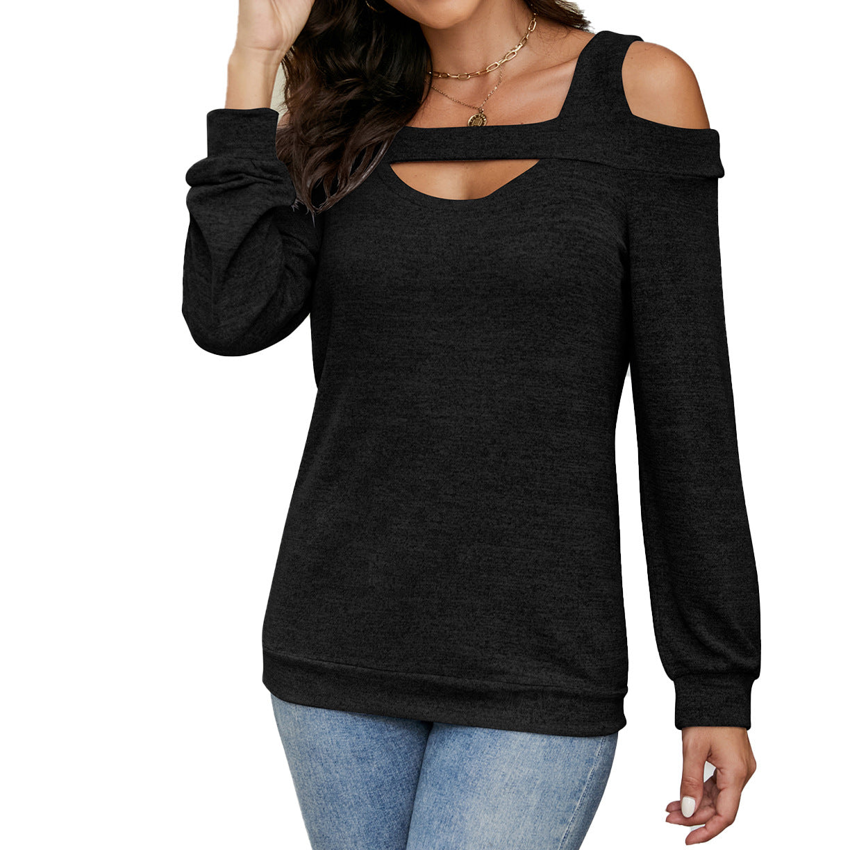 Women's Cold Shoulder Cutout Long Sleeve Loose Top