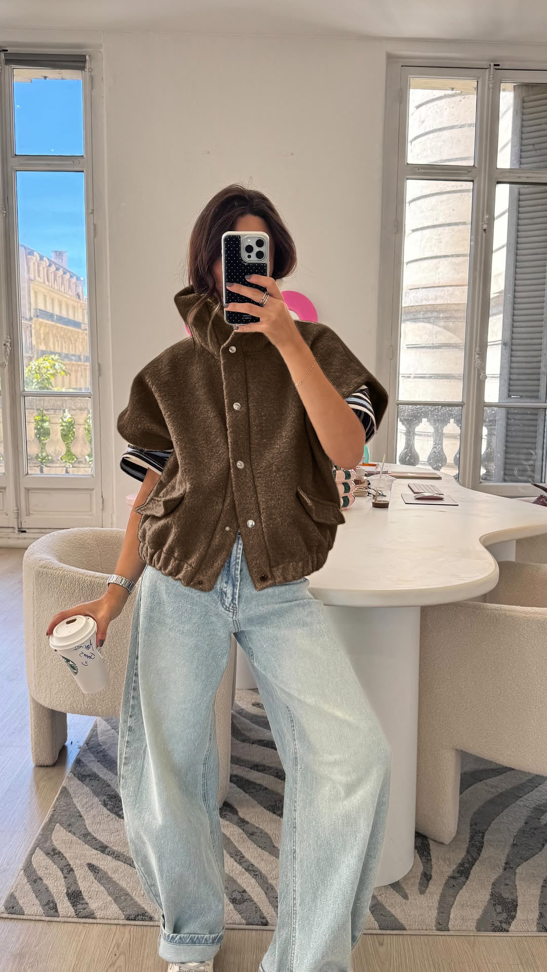 Women's Oversized Sherpa Fleece Vest Mock Neck Button Up