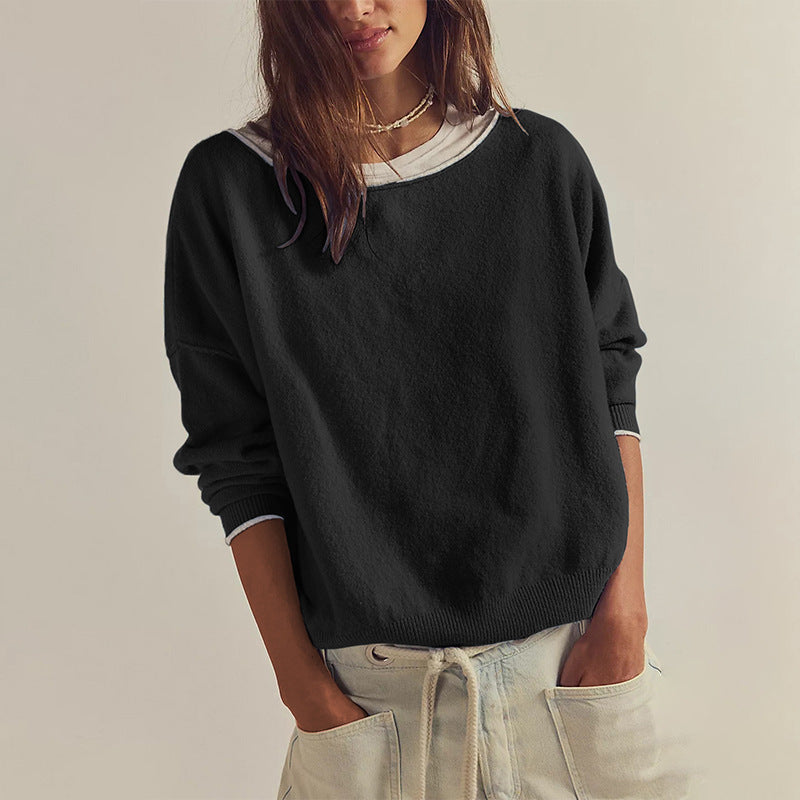 Colorblock Crewneck Knit Sweater, Loose Fit Winter Pullover