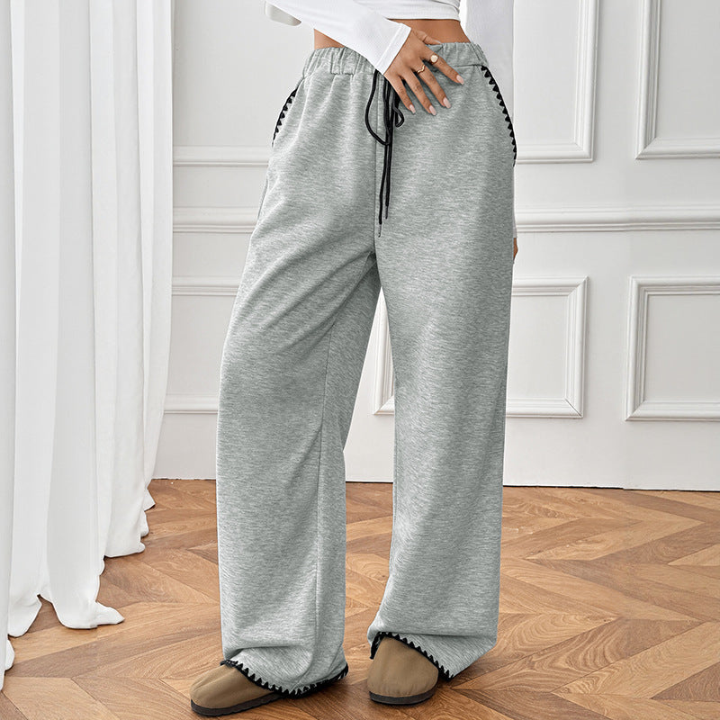 Solid Knit Wide Leg Pants Casual Lounge High Waist Trendy
