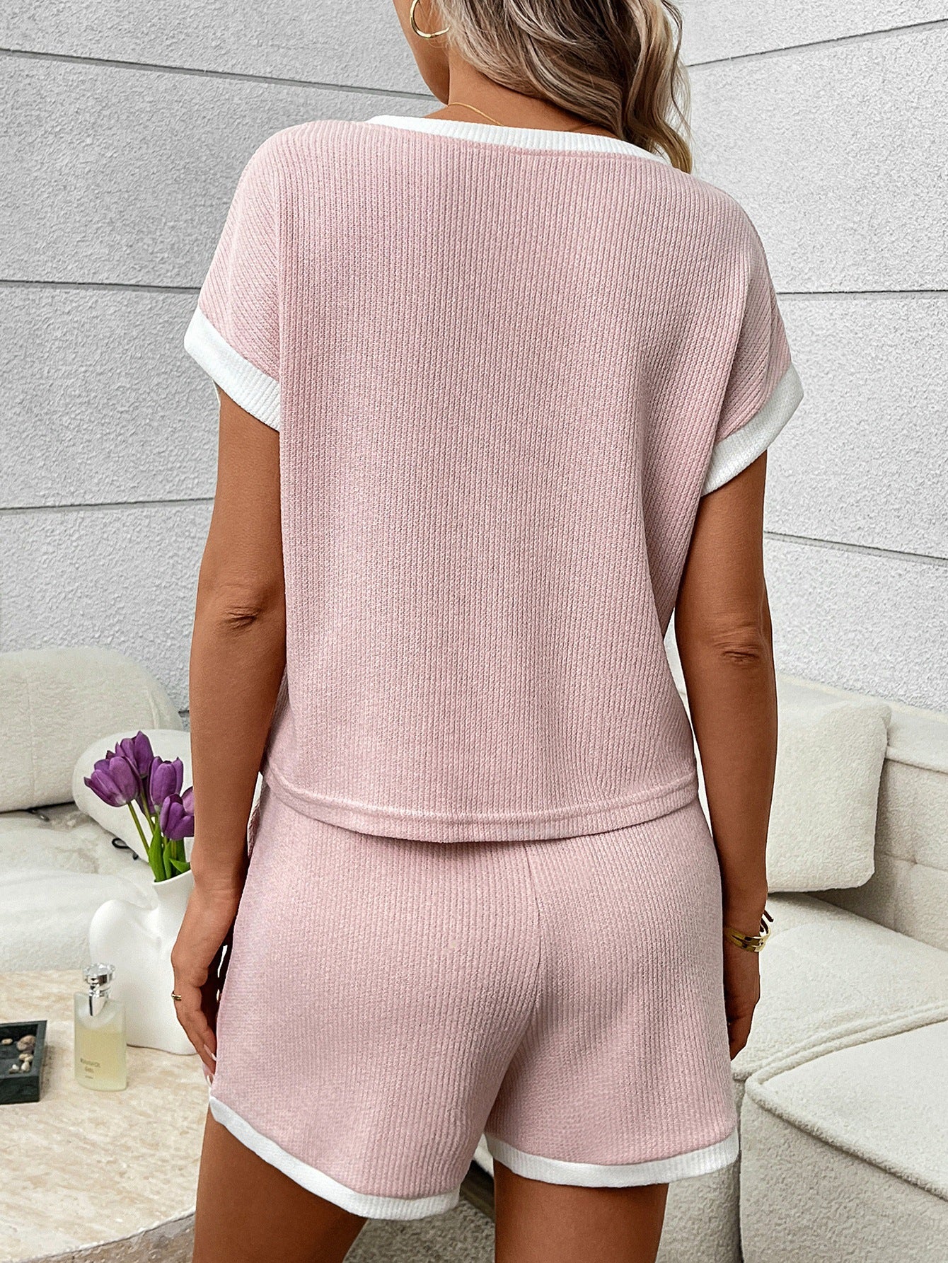 Womens Lounge Set Short Sleeve Top and Shorts Casual Set
