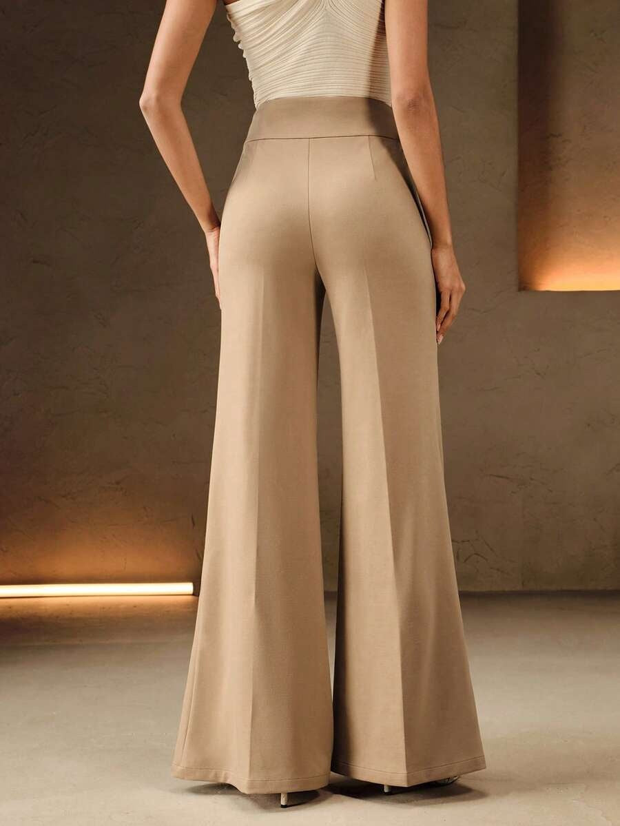 High Waisted Crossover Flare Pants Women Wide Leg Trousers