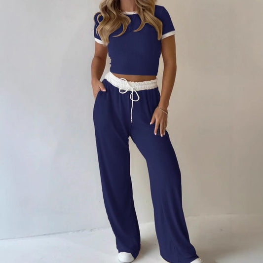 Women’s Wide Leg Pants Set Short Sleeve Casual Two Piece